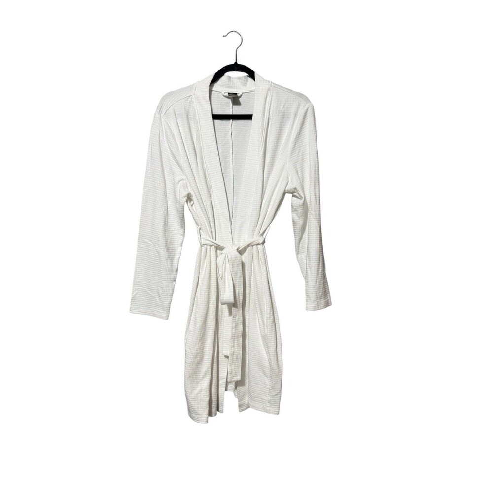 Modern Expressions Robe Cardigan White Waffle Knit Belted NWT One Size